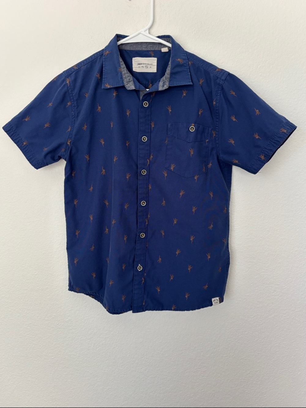 Paper Denim & Cloth Boys' Navy Short-Sleeve Button-Down with Brown Monkey Print